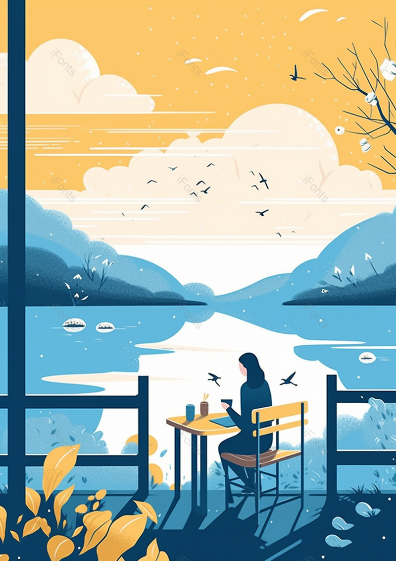 平静湖面室外户外大自然人物喝下午茶场景,插画/手绘图,插画/手绘图库,插画/手绘图下载,插画/手绘